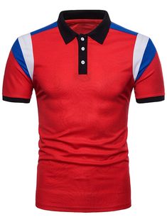 Slimming Short Sleeve Color Block Turndown Collar T-shirt - Lava Red - 3U71291423 - Men's Clothing, Men's Tops & T-Shirts, Men's Polo Shirts  #MensPoloShirts #Men's #Clothing # #Men's #Tops #& #TShirts # #Men's #Polo #Shirts Sporty Polo Collar T-shirt For Summer, Sporty Polo Collar Top For Summer, Casual Collared Sports Top, Casual Collared Top For Sports, Color Block T-shirt For Summer Sports, Color Block T-shirt For Sports In Summer, Red Polo Collar T-shirt For Summer, Red Collared Top For Summer, Casual Sports Shirt For Spring