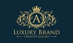 luxury brand logo with crown on blue background