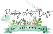 the logo for painting arts & crafts with flowers and ribbons around it, which reads diy decor and gifts blog