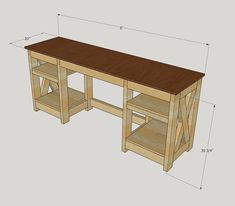 the plans for a desk with two shelves on each side and one shelf at the top