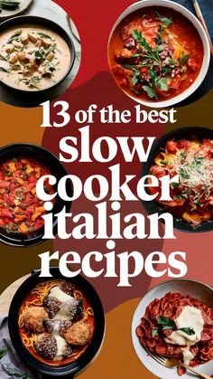 This PIN showcases "13 of the Best Slow Cooker Italian Recipes" with a vibrant array of dishes, including soups, pasta, and meatballs, perfect for a crockpot. It offers a variety of slow cooker Italian recipes ideal for easy and flavorful meals. Perfect for those seeking Italian crockpot dinner ideas. Easy Italian