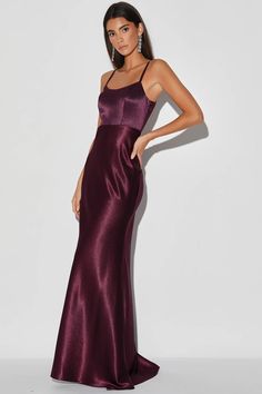 Chic Dark Purple Dress - Satin Maxi Dress - Mermaid Maxi Dress - Lulus Silk Dress With Sleeves, Dark Purple Dress, Purple Satin Dress, Purple Formal Dress, Dark Purple Dresses, Purple Silk Dress, Purple Prom Dress, Dress With Sleeves, Prom Dress Inspiration