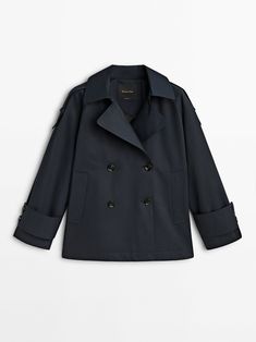 Find MASSIMO DUTTI Cropped Trench Coat With Cuff Detail on Editorialist. Cropped trench coat with cuff detail Fall Gabardine Outerwear With Button Cuffs, Blue Double-breasted Outerwear With Button Cuffs, Navy Outerwear With Button Cuffs For Office, Spring Workwear Outerwear With Roll-up Sleeves, Navy Outerwear With Button Cuffs For Fall, Fall Workwear Outerwear With Roll-up Sleeves, Fall Outerwear With Roll-up Sleeves For Work, Chic Blue Outerwear With Belted Cuffs, Winter Workwear Outerwear With Snap Cuffs