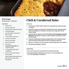 the recipe for chili and cornbread bake is shown