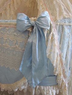 If it's a girl, I think a vintage Cinderella inspired nursery would be adorable! With framed quotes! Rococo Aesthetic, Blue Cottage, Bleu Pastel, Linens And Lace, Baby Crib, Love Blue, Blue Bow, Boy Blue, Pretty Pastel