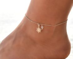 Sun and Moon, Celestial Jewelry, Ankle Bracelet for Women, Sterling Silver Ankle Bracelet, Moonstone Anklet Sterling Silver, Anklet Charm This delicate ankle bracelet has a sterling silver 925 sun charm and a tiny moonstone. The chain is also sterling silver 925. It is a dainty piece of jewelry that is lovely for the summer. The anklet has an extension so it can be adjusted to fit comfortably with different shoes. I can also customize the size for you, so feel free to message me if you need a cu Moonstone Anklet, Silver Ankle Bracelet, Sun Charm, Silver Anklet, Anklets Boho, Sterling Silver Anklet, Celestial Jewelry, Silver Anklets, Ankle Bracelet