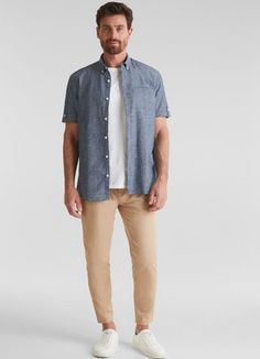 Tan Guys, Chambray, Cotton Linen, Favorite Things List, Workout Shirts, Buy Now, Casual Button Down Shirt, Men Casual