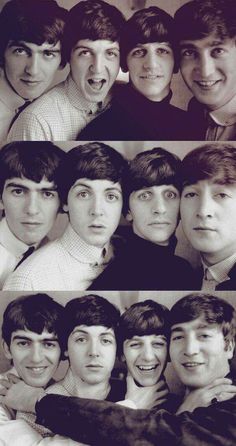 the beatles are posing for pictures together