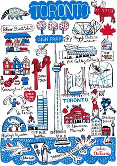 an illustrated map of toronto, canada with all the major attractions and places to see