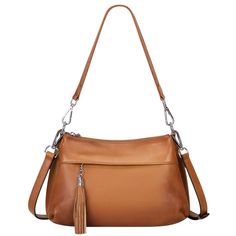 PRICES MAY VARY. [Material] – This small shoulder crossbody bag for women made of first layer cowhide leather (genuine leather); Polyester lining; High quality silver color tone hardware. [Size& Weight] – Dimensions approx : 11"(L) x 3.5"(W) x 7"(H); Weight: 0.68 kg/1.5 lbs. Come with 2 shoulder straps, a 20" detachable shoulder strap to carry as shoulder bag, hobo bag, a 48''adjustable & detachable long shoulder strap to carry this bag as leather crossbody bags for women. [Structure] – Exterior Brown Versatile Hobo Bag For Daily Use, Light Brown Hobo Shoulder Bag With Adjustable Strap, Light Brown Crossbody Hobo Bag With Adjustable Strap, Brown Faux Leather Hobo Bag With Zipper Pocket, Brown Crossbody Hobo Bag With Silver-tone Hardware, Small Leather Purse, Soft Leather Handbags, Hobo Shoulder Bag, Reference Drawing