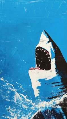 a painting of a shark with its mouth open