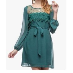 Cute Dress That You Can Wear For Any Occasion! Great Price For Great Quality! Casual Spring Dress With Sheer Sleeves, Sheer Sleeves Dress For Fall Brunch, Chiffon Dress With Sheer Sleeves For Fall, Fall Brunch Dresses With Sheer Sleeves, Spring Workwear Dress With Sheer Sleeves, Chic Green Dress With Sheer Sleeves, Spring Mini Dress With Sheer Sleeves For Work, Spring Workwear Mini Dress With Sheer Sleeves, Green Long Sleeve Dress