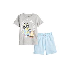 Give his look a cozy upgrade with this cute and fun Boys 4-7 Bluey Happiest Day Graphic Tee & Shorts Set. Give his look a cozy upgrade with this cute and fun Boys 4-7 Bluey Happiest Day Graphic Tee & Shorts Set. Click on this KIDS APPAREL & SHOES GUIDE to find the perfect fit and more! FEATURES 2-piece set includes: tee, shorts Tee: crewneck, short sleeves Shorts: drawstring elastic waistbandFABRIC & CARE Cotton, polyester Jersey construction Machine wash Imported Color: Light Gray. Gender: male Fun Cotton Sets For Playdate, Cotton Sets For Playdates, Casual Short Sleeve Sets For Playdate, Shoes Guide, Tee Shorts, Shorts Set, Toddler Outfits, Happy Day, Color Light