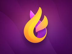 a purple and yellow flame logo on a purple background