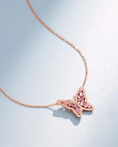 Suzanne Kalan Bold Pink Sapphire Small Butterfly Pendant in 18k rose gold Small Butterfly, Jewelry Tray, Butterfly Pendant, White Diamonds, Pink Sapphire, 18k Rose Gold, New Beginnings, Diamond White, Lobster Clasp