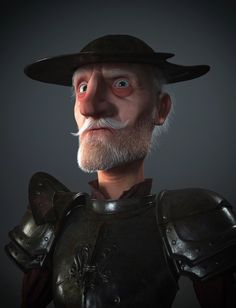 an old man with a hat and leather armor