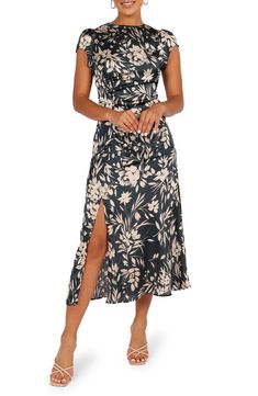 Wedding Guest Dress Tea Length, Fall Dresses Classy, Fall Cocktail Dress, Garden Wedding Dress Guest, Painterly Flowers, Floral Pencil Dress, Casual Wedding Guest Dresses, Midi Wedding Dress, Outdoor Wedding Dress