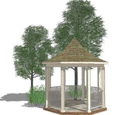 a drawing of a gazebo with trees in the background