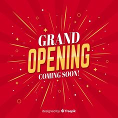 the grand opening is coming soon with fireworks and stars on red background for an event