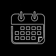 a white line drawing of a calendar on a black background