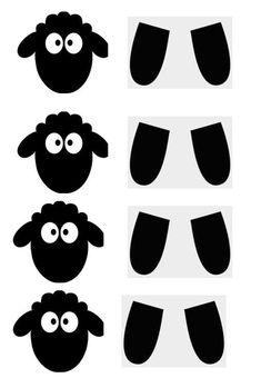 black and white silhouettes of sheep's faces with different eyes, nose and legs