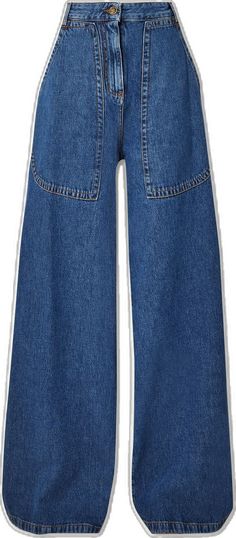 a pair of blue denim pants with white piping on the bottom and side pockets