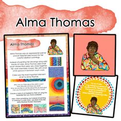 the book cover for alma thomas's children's story, with pictures of her and