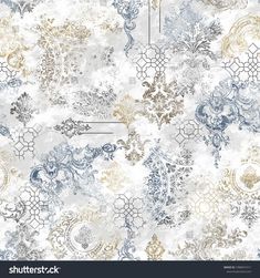 an abstract floral pattern with gold and blue accents on a white background stock photo - 957