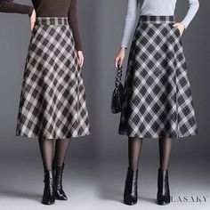 Lasaky - Cozy and Casual Half-Skirt Sweater Outfit Plaid Lined Skirt For Winter, Winter Skirt With Pockets, Plaid Skirt With Pockets For Winter, Skirt Sweater, Wrap Sweater Dress, Sweater Wrap, Sweater Outfit, Half Slip, Half Skirt