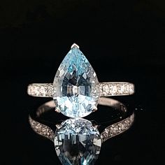 Pear-shaped Diamond Topaz Ring With Brilliant Cut, Pear-shaped Topaz Ring With Diamond, Fine Jewelry Pear-shaped Topaz Ring With Brilliant Cut, Pear-shaped Brilliant Cut Topaz Ring In Fine Jewelry Style, Formal Pear-shaped Topaz Ring, Vintage Platinum Rings, Jewelry Knowledge, Platinum Engagement Ring, Aquamarine Ring