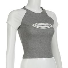 Please refer to our sizing chart for a guideline when choosing a size. 5 business days order processing time. 90% polyester 10% spandex Fitted Crew Neck T-shirt With Splicing, Gray Short Sleeve T-shirt With Splicing, Gray Spliced Short Sleeve T-shirt, Fitted Gray Color Block Tops, Gray Spliced Short Sleeve Top, Fitted Short Sleeve Tops With Splicing, Fitted Tops With Splicing And Short Sleeves, Fitted Color Block Tops For Streetwear, Trendy High Stretch Tops With Letter Print