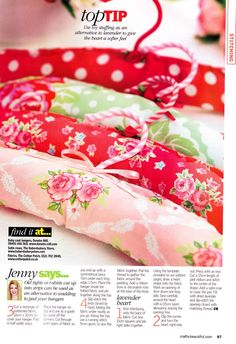 an article in the magazine has pink and green flowers on it, with polka dots