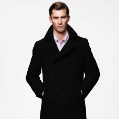 Mens Wool Peacoat Mens Jacket Six Button Double Breasted Notch Lapel Front Slash Pockets Color: Black Black Business Outerwear With Suit Collar, Classic Black Pea Coat With Lapel Collar, Black Pea Coat With Hidden Buttons For Business Casual, Black Pea Coat With Buttons For Formal Occasions, Business Casual Black Pea Coat With Hidden Buttons, Black Winter Sport Coat For Semi-formal Occasions, Wool Peacoat For Semi-formal Occasions, Black Notch Lapel Outerwear For Business, Tailored Black Peacoat For Work