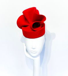 A red pork pie wool felt fascinator / hat with a sculptured embellishment  Note: Frill mayvary slightly from hat to hat as this is the nature of handmade items x  Blocked wired and finished by hand  This is simply elegant! Elegant Red Felt Hat For Formal Occasions, Red Fitted Felt Hat For Formal Occasions, Formal Winter Red Felt Hat, Formal Red Fitted Felt Hat, Elegant Fitted Red Felt Hat, Red Fitted Felt Hat For Kentucky Derby, Fitted Red Felt Hat For Kentucky Derby, Elegant Red Top Hat For Winter, Red Felt Hat With Curved Brim For Formal Occasions