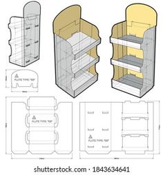 an open cardboard box with three shelves and one shelf in the middle, on top of it