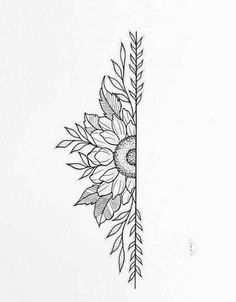 a pencil drawing of a sunflower on a white paper with an arrow in the middle