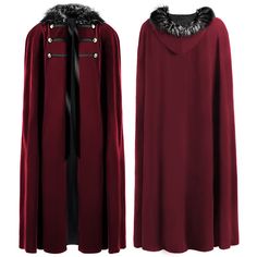 PRICES MAY VARY. Fabric:velvet，Our cloaks are double, thicker than other cloaks,and will keep you warm and comfortable for everyday wear. Adjustable to support most sizes. Please order your size according to your wear effect preference based on our size description below. Length:One Size（M）=127cm/Approx 50 inch, fit for height 4’8”~5’6”(142~168cm);---- Length:L=147cm/Approx 58 inch, fit for height 5’7”~6’2”(169~188cm);If strap is too big, you can staple the strap to itself to create a tighter fi Victorian Cloak, Halloween Performance, Halloween Cloak, Retro Steampunk, Medieval Cloak, Victorian Coat, Vampire Witch, Pirate Cosplay, Medieval Cosplay