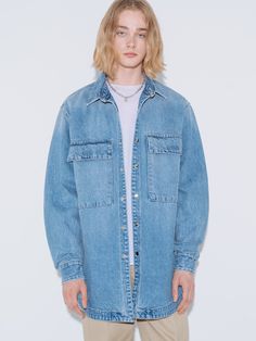 Editor's NotesCut from cotton, this denim trucker features casual mood with comfort silhouette. - Oversized fit- Dropped shoulder - Brushed texture- Snap button closure- Front chest pockets - Brand logo label on back Measurements(in.)1(S) / 2(M)- Shoulder: 24.8 / 25.59 in.- Chest: 27.55 / 28.34 in. - Sleeve length: 25.19 / 25.59 in.- Length: 28.34 / 28.74 in.*Model Info: Height 6' 1.2'' Composition & Care- 100% Cotton- Dry clean Designer- by V2 Spring Denim Shacket In Relaxed Fit, Relaxed Fit Washed Blue Outerwear With Flap Pockets, Oversized Light Wash Denim Shacket, Relaxed Fit Denim Blue Outerwear With Flap Pockets, Oversized Washed Blue Denim Jacket With Patch Pockets, Denim Washed Relaxed Fit Shacket, Relaxed Fit Medium Wash Shacket With Pockets, Oversized Medium Wash Cotton Shacket, Oversized Medium Wash Denim Jacket With Patch Pockets