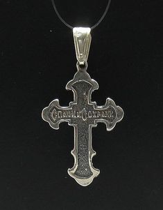 PE000226 Sterling silver pendant cross orthodox solid 925 Classic Sterling Silver Cross Charm, Sterling Silver Cross For Anniversary, Sterling Silver Cross Charms For Anniversary, Sterling Silver Cross Jewelry For Anniversary, Symbolic Sterling Silver Cross Pendant, Sterling Silver Cross Pendant Symbolic Jewelry, Symbolic Sterling Silver Cross Pendant Jewelry, Engraved White Gold Cross Pendant Necklace, Sterling Silver Cross Charms With Polished Finish