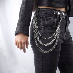 Layered Metal Pant Chain Color: Silver Type: Pants Chain Material Metal One Size Length 19 Inches / Please See Photo For Measurements Colar Chocker, Hip Hop Street Style, Pant Chains, Chain Belts, Jean Accessories, Chain Belt, Overalls Women, Shein Style, Chains For Men