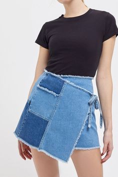 Couture Ideas, Denim Inspiration, Patches Fashion, Chic Skirts, Wrap Mini Skirt, Trendy Skirts, Denim Skirts