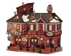 a wooden model of a building with lots of lights on it's roof and windows