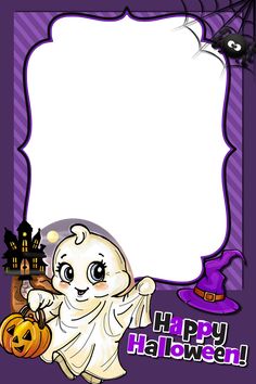 a happy halloween card with a ghost holding a pumpkin