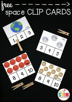 printable space clip cards to help kids learn how to use them for counting practice