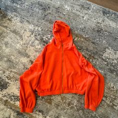 Full Zip, Never Worn Red Cropped Long Sleeve Casual Jacket, Red Casual Cropped Jacket With Long Sleeves, Red Long Sleeve Cropped Jacket Casual, Red Long Sleeve Cropped Casual Jacket, Casual Orange Hoodie Outerwear, Red Jacket, Jackets & Coats, Jackets For Women, Red