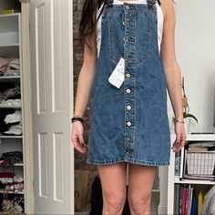 Nwt! Zara Denim Overall Dress With Buttons And Back Pockets Dress With Buttons, Denim Overall Dress, Overall Dress, Zara Dresses, Denim Dress, Colorful Dresses, Overalls, Color Blue, Zara