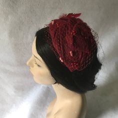 This is a classy Burgundy wool felt half hat with a modern touch perfect as a fascinator hat, wedding hat, tea party hat, church hat or any other formal special occasion. This is a burgundy felt headpiece create by hand and has a wire base that can fit any head size comfortably. WHAT MAKES THIS SO UNIQUE I form each piece while on my head to see how it fits and looks and then take it off and hand sew each piece. I design it to wear both ways so there's no front or back. Light-weight and cool to Formal Winter Red Felt Hat, Red Fitted Felt Hat For Formal Occasions, Vintage Felt Hat For Party In Fall, Vintage Felt Hat For Fall Party, Vintage Fall Party Felt Hat, Winter Church Hat Fascinator, Winter Church Fascinator Hat, Elegant Red Felt Hat For Formal Occasions, Formal Red Fitted Felt Hat