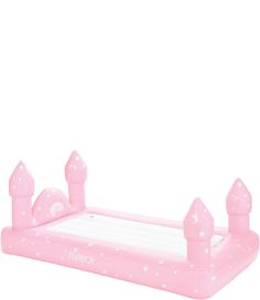 an inflatable bed with stars and castle design on the top is shown against a white background