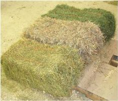 hay bales stacked on top of each other in a room with wooden pallets