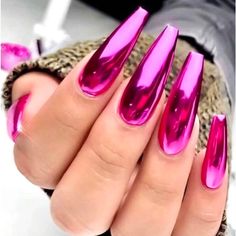 Pink Chrome Nails, Halloween Acrylic Nails, Mirror Nails, Edgy Nails, Grunge Nails, Nail Swag, Gem Nails, Summer Acrylic Nails, Pink Nail